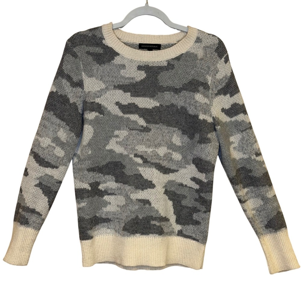 Banana Republic‎ Womens Gray White Sweater Small Camo Camouflage Crewneck